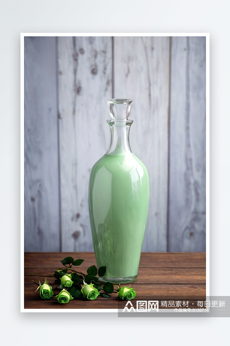 梅瓶绿萝插花摆放木桌面上特写图片素材