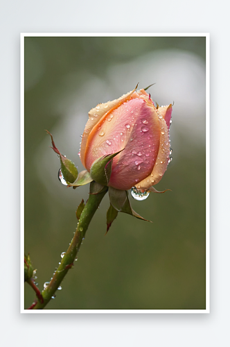 玫瑰花蕾上水滴湿花蕾特写图片