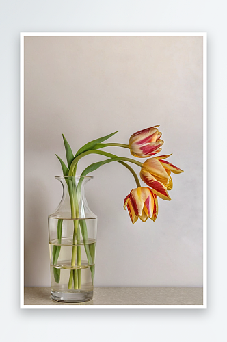 两朵郁金香插一个小花瓶里图片