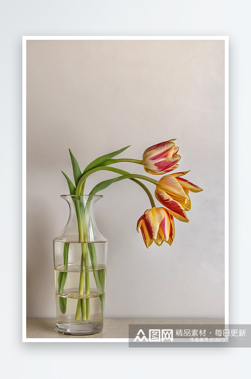 两朵郁金香插一个小花瓶里图片素材