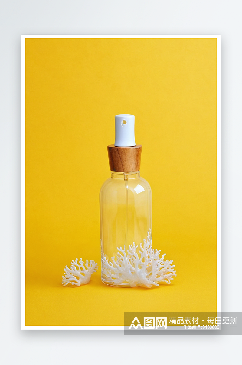 脸护理一个玻璃滴瓶与海珊瑚黄色图片素材
