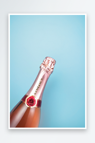 蓝色背景玫瑰香槟酒创意照片照片