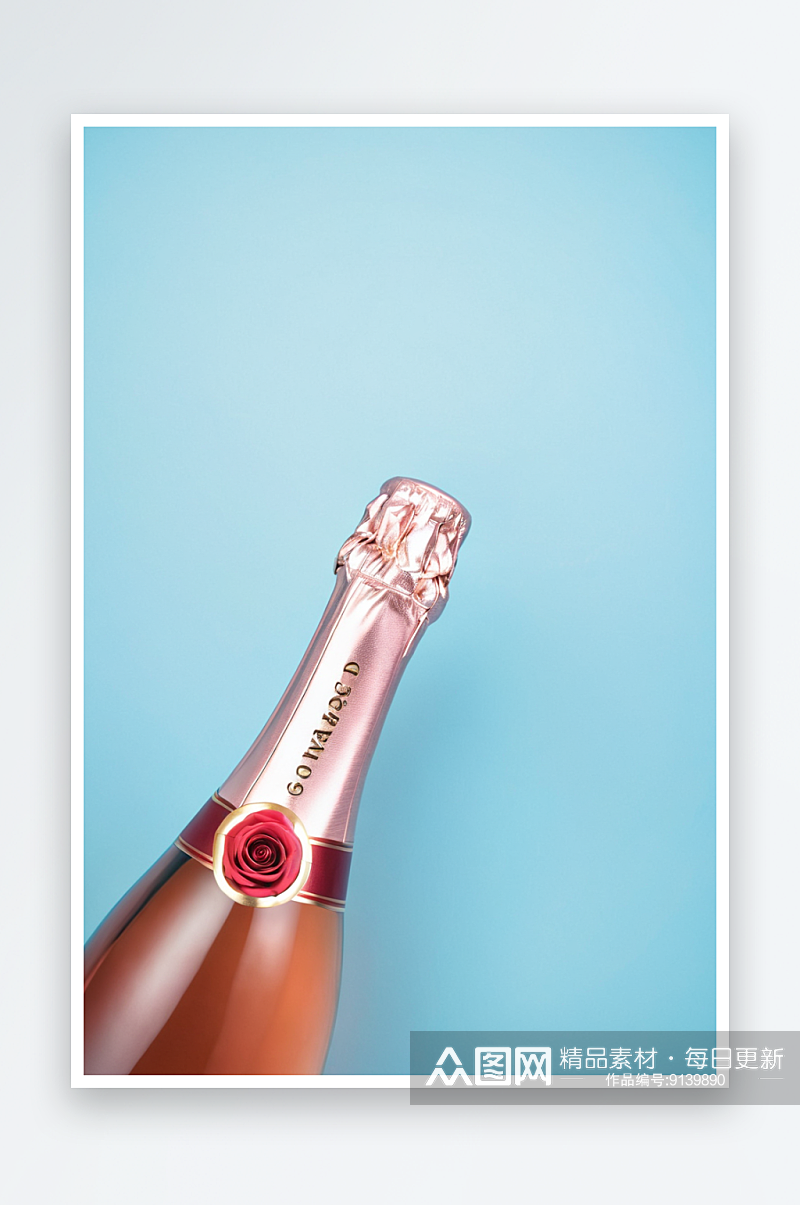 蓝色背景玫瑰香槟酒创意照片照片素材