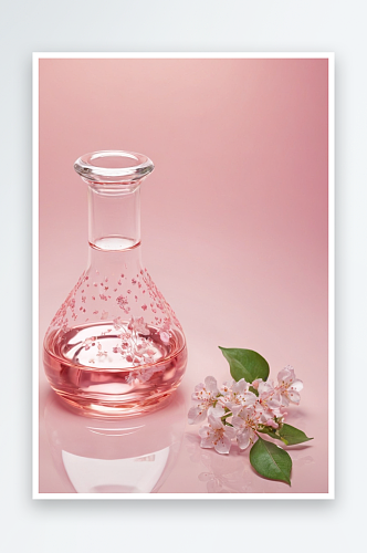 粉红色水面上玻璃烧瓶模型科学化妆品图片