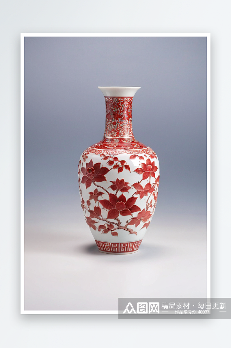 博物馆清乾隆景德镇窑白釉红彩缠枝莲纹瓶图素材