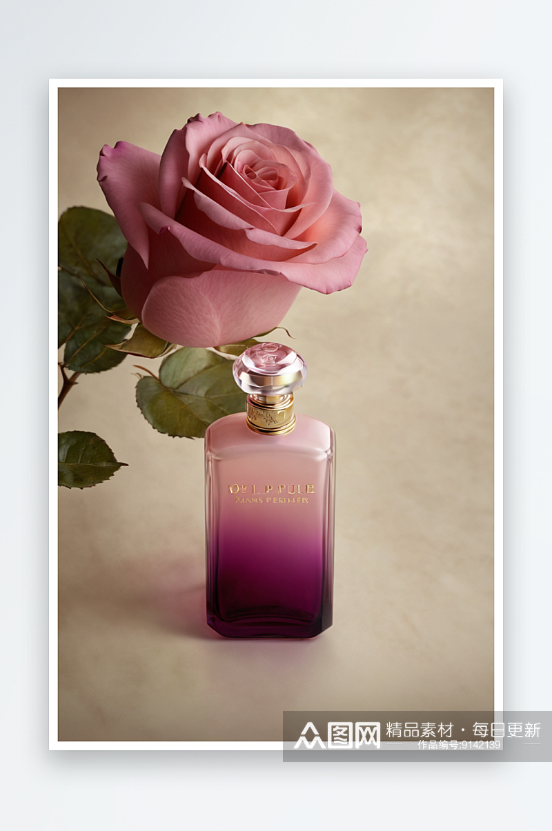 紫色香水瓶里插着一束粉红色淡粉色玫瑰图片素材