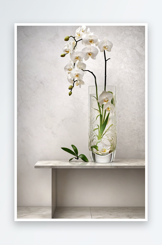 圆柱形玻璃花瓶白色兰花图片