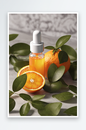 有机提取维生素血清一个瓶子放切片橘子图