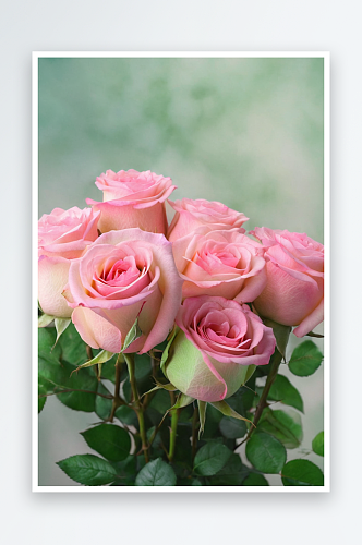 一束嫩绿粉红色玫瑰花背景图片