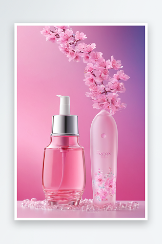 一瓶透明化妆品凝胶一瓶粉红色精华液图片