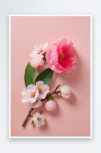杏花枝空椰子半粉红色背景图片