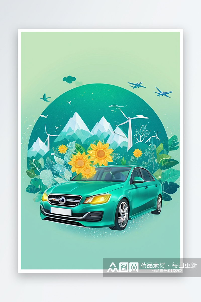 新能源汽车环保绿色出行低碳生活插画海报图素材