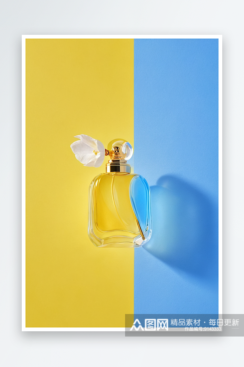 香水瓶黄色淡蓝色背景图片素材