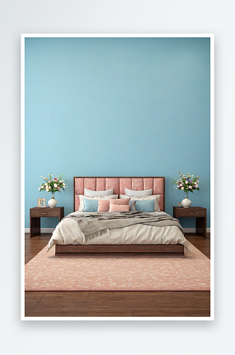 现代卧室内部与空白墙复制空间图片