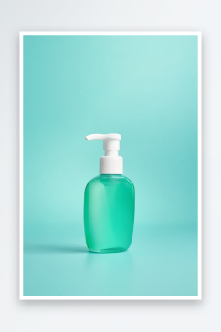 透明瓶与化妆品肥皂或洗发水薄荷色背景明亮