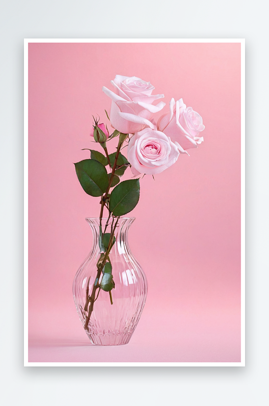 特写粉红色玫瑰花瓶对粉红色背景图片