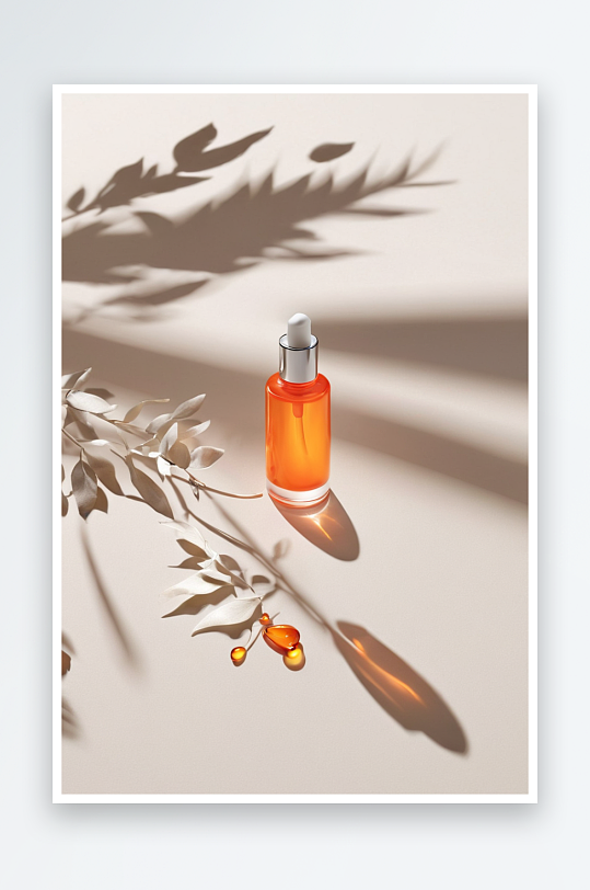 数字生成半透明橙色化妆品瓶滴管图像一个透