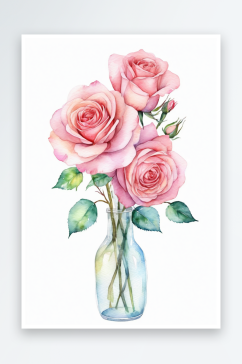 手绘水彩玫瑰花插花组合绘画插画图片