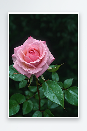 湿粉红玫瑰特写镜头照片