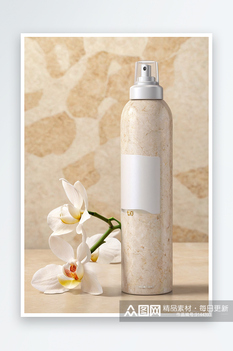 喷雾分配器瓶附近白色兰花石头浅米色近距离素材
