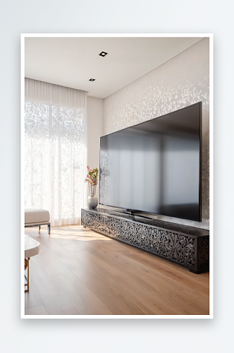 明亮宽敞客厅与大屏幕智能电视机图片