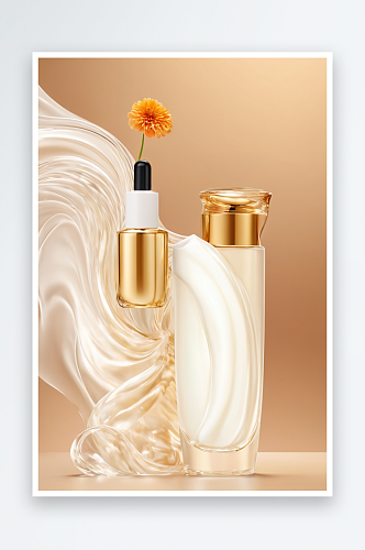 美容产品与透明液体白色波浪形背景图片