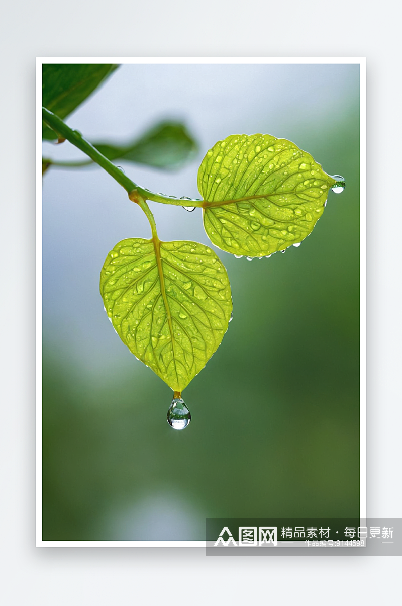 绿色叶子水滴谷雨图片素材