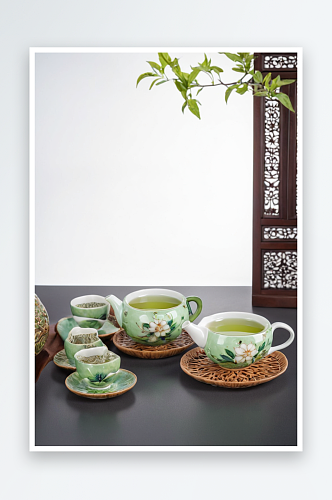 绿茶茶具陶瓷茶艺照片