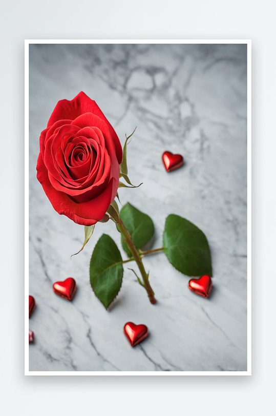 浪漫静物红玫瑰巧克力情人节概念浅背景心形