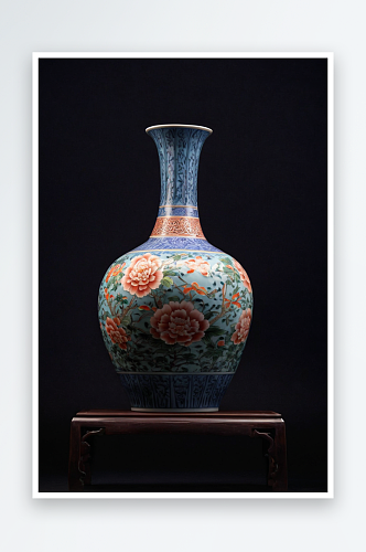 古代瓷器清代乾隆款浅蓝釉十八罗汉纹长颈瓷