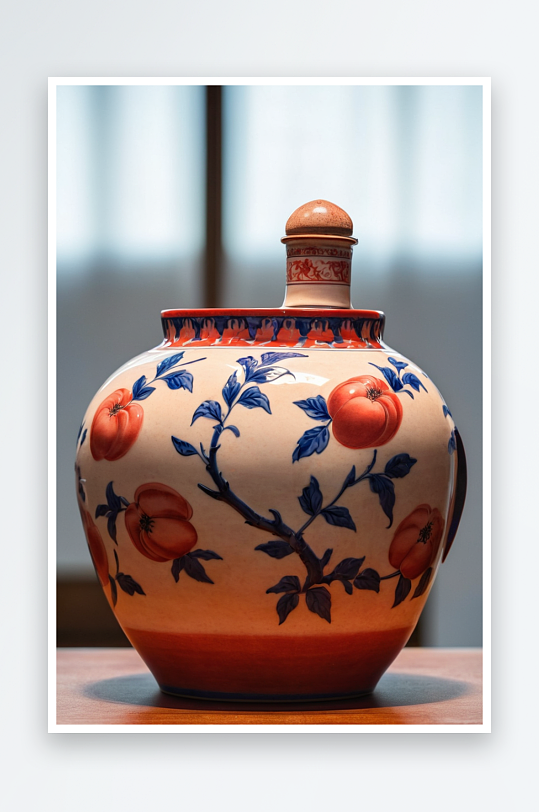 工艺美术馆陶瓷青花釉里红寿桃瓶图片