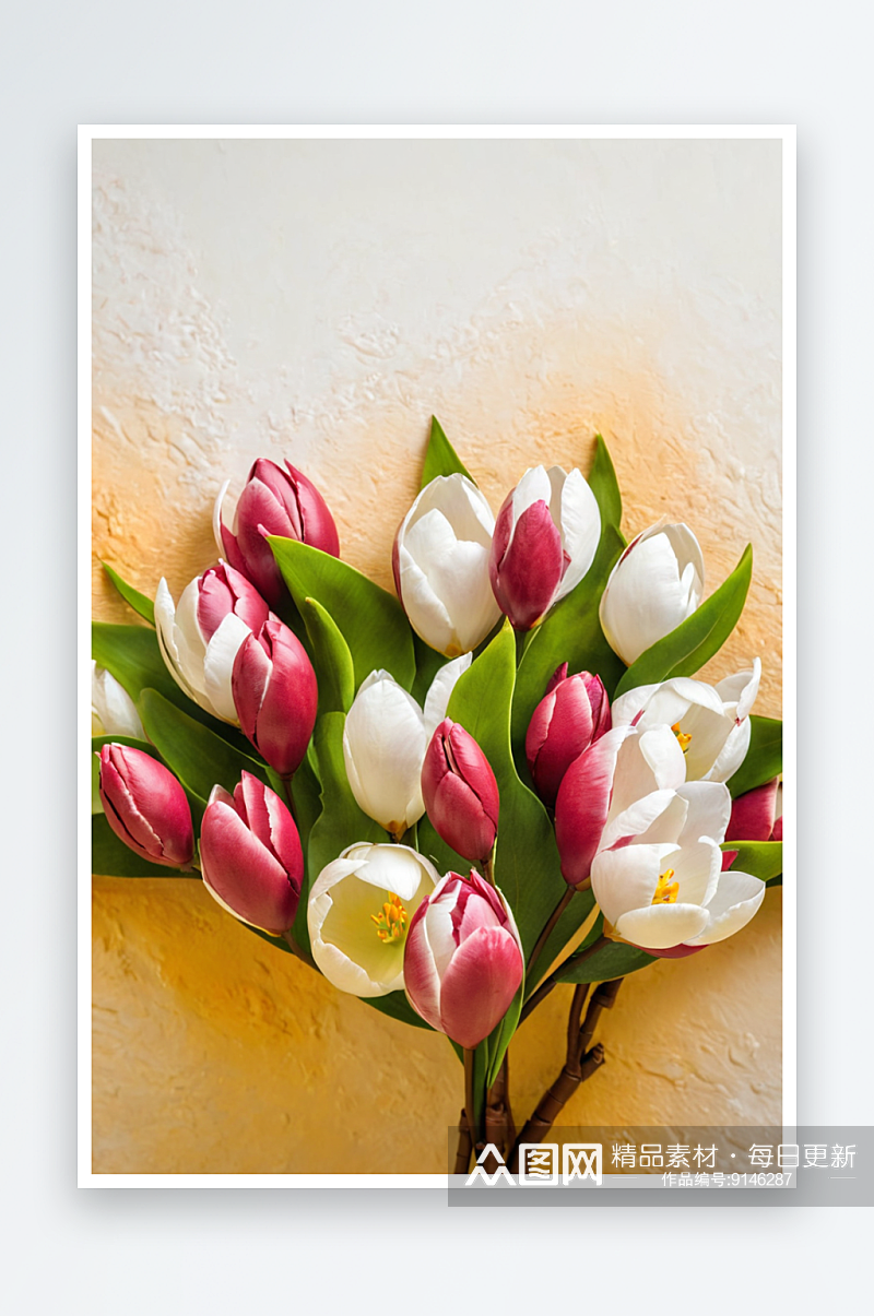 白色粉红色郁金香花束作为礼物图片素材