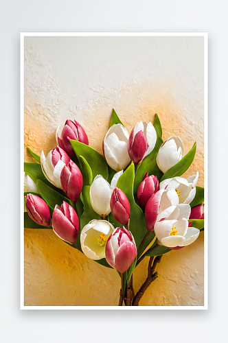 白色粉红色郁金香花束作为礼物图片