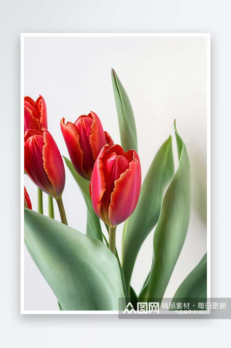 白色背景上红色郁金香花束图片素材