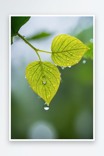绿色叶子水滴谷雨图片