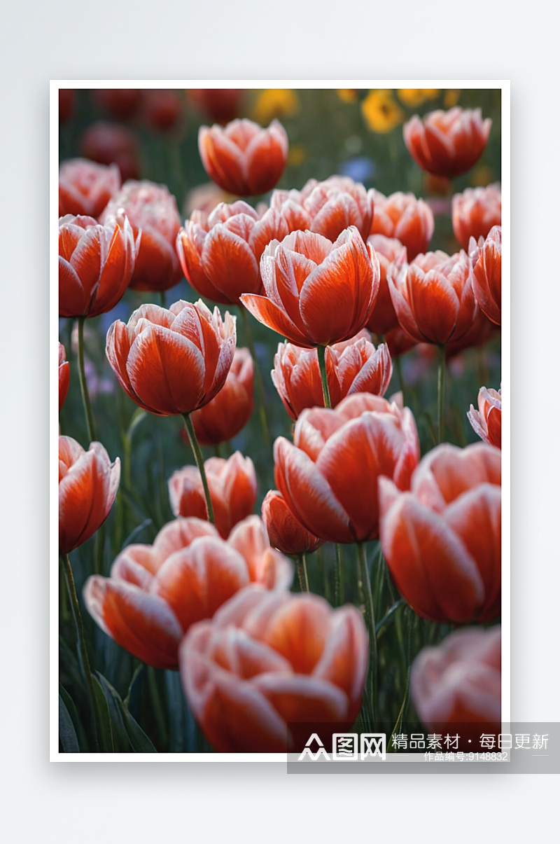 红白相间郁金香花丛图片素材