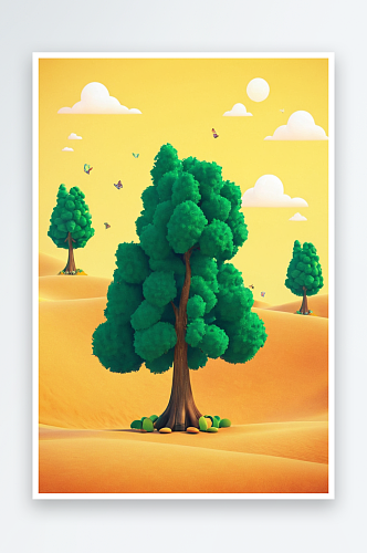 植树节沙漠成林保护环境种树插画图片