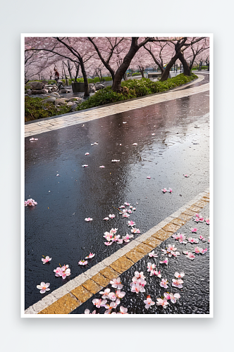 雨天淹没道路映照出街景图片