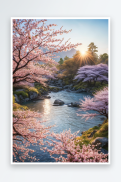樱花盛开树木河流东京图片