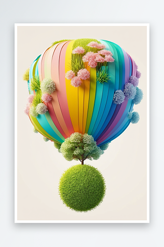 一个满是花朵装饰热气球图片JPG
