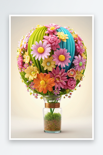 一个满是花朵装饰热气球图片