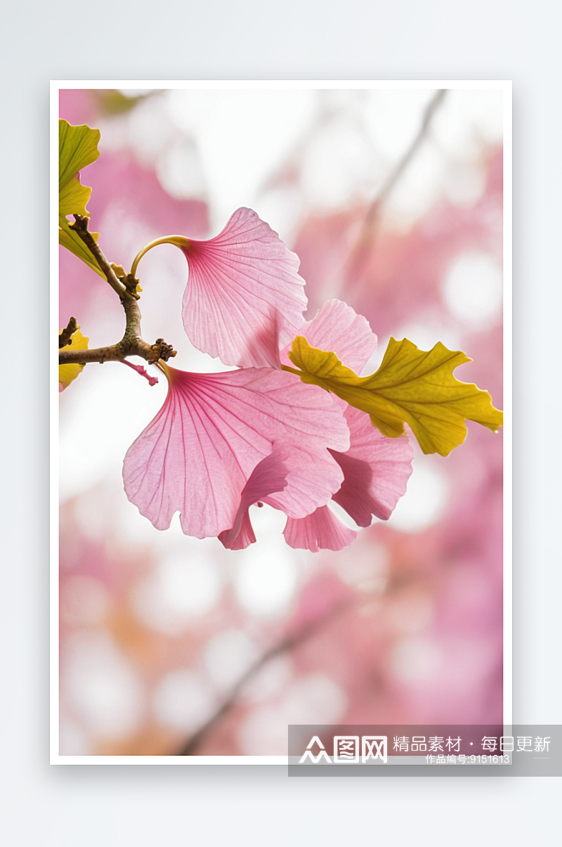 一个春雨绵绵日子里樱花盛开绽放出美丽粉红素材