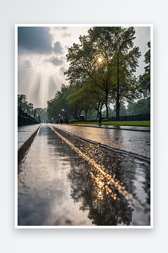 下雨天步行街风景图片图片