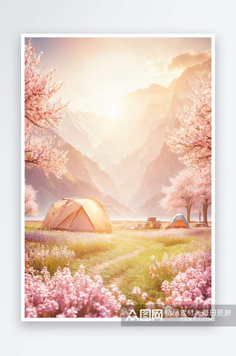 水彩风格粉色花朵大面积留白插画背景图图片素材