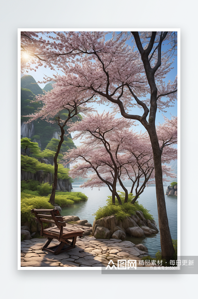 苏堤春晓樱花与湖面图片素材