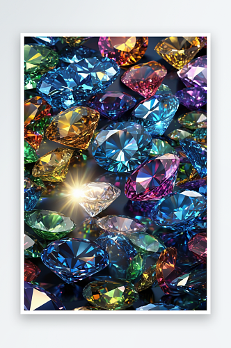 数码闪耀彩色钻石抽象图形海报背景图片