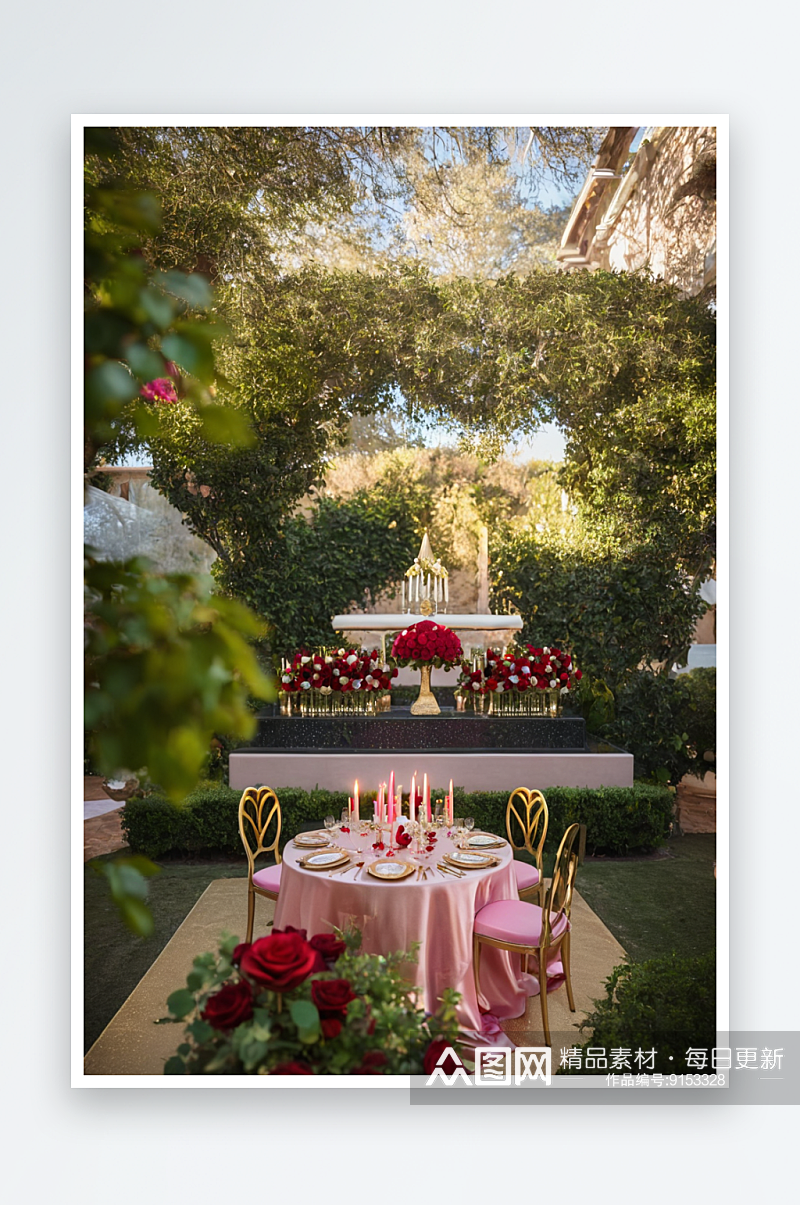 奢华情人节婚礼接待细节粉色红色玫瑰花蜡烛素材