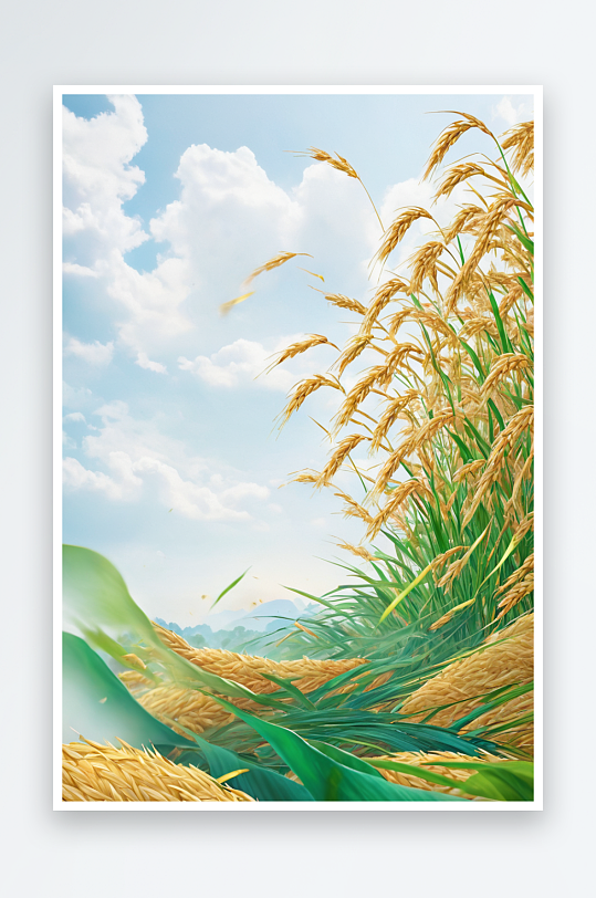 农民丰收节插画元素风吹成熟水稻图片