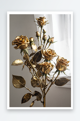 美丽黄铜玫瑰白色背景下枯萎花朵特写摩尔多