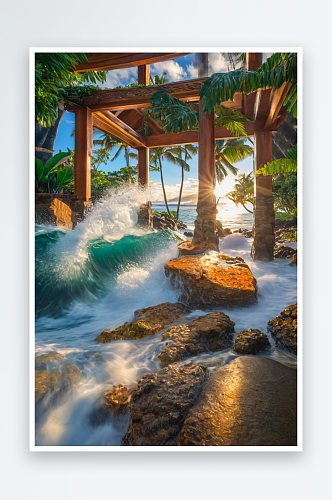 美国夏威夷檀香山海对天美景图片
